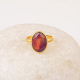 Red Aurora Opal Ring, 10x14mm Oval Shape Gemstone Ring, Boho 925 Sterling Silver Ring, Dainty 18k Gold Plated Rings Jewelry For Women